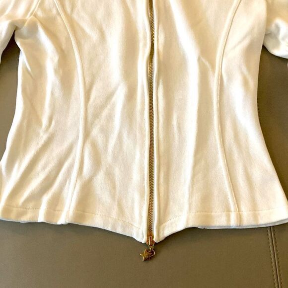 Escada Woman’s White & Gold Studded Cropped Jacket Full Double Zipper. Size 4. - Picture 3 of 8